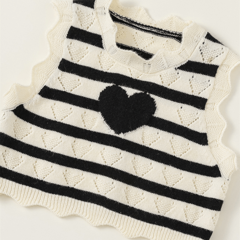 Toddler Girl Black Striped Heart Vest