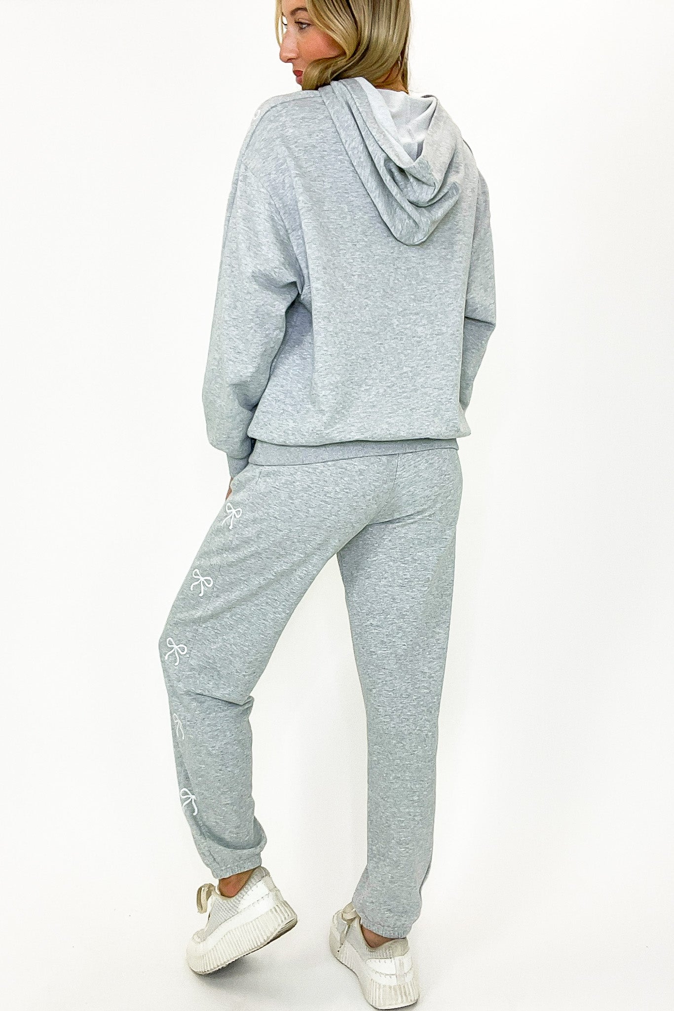 Comfort Bow Embroidered Hooded Sweatshirt and Jogger Set