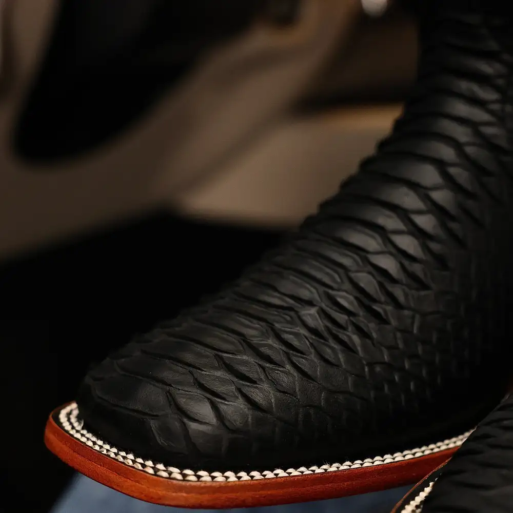 Matte Black Python Boots—Square Toe