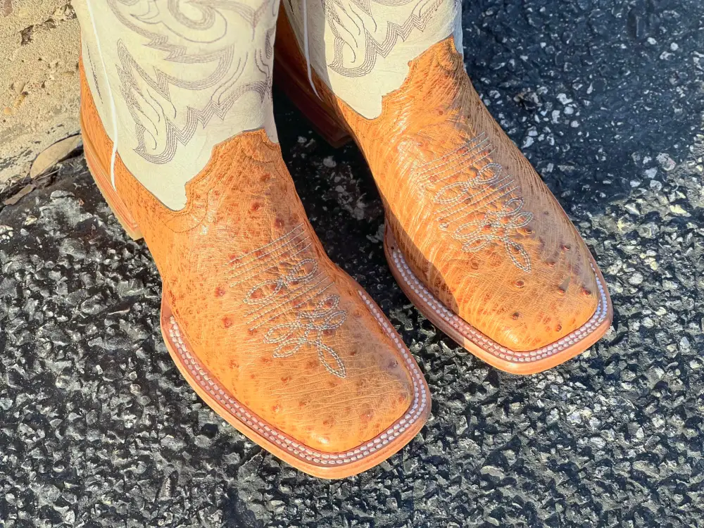 Men’s Genuine Butter Color Ostrich Belly With White Shaft