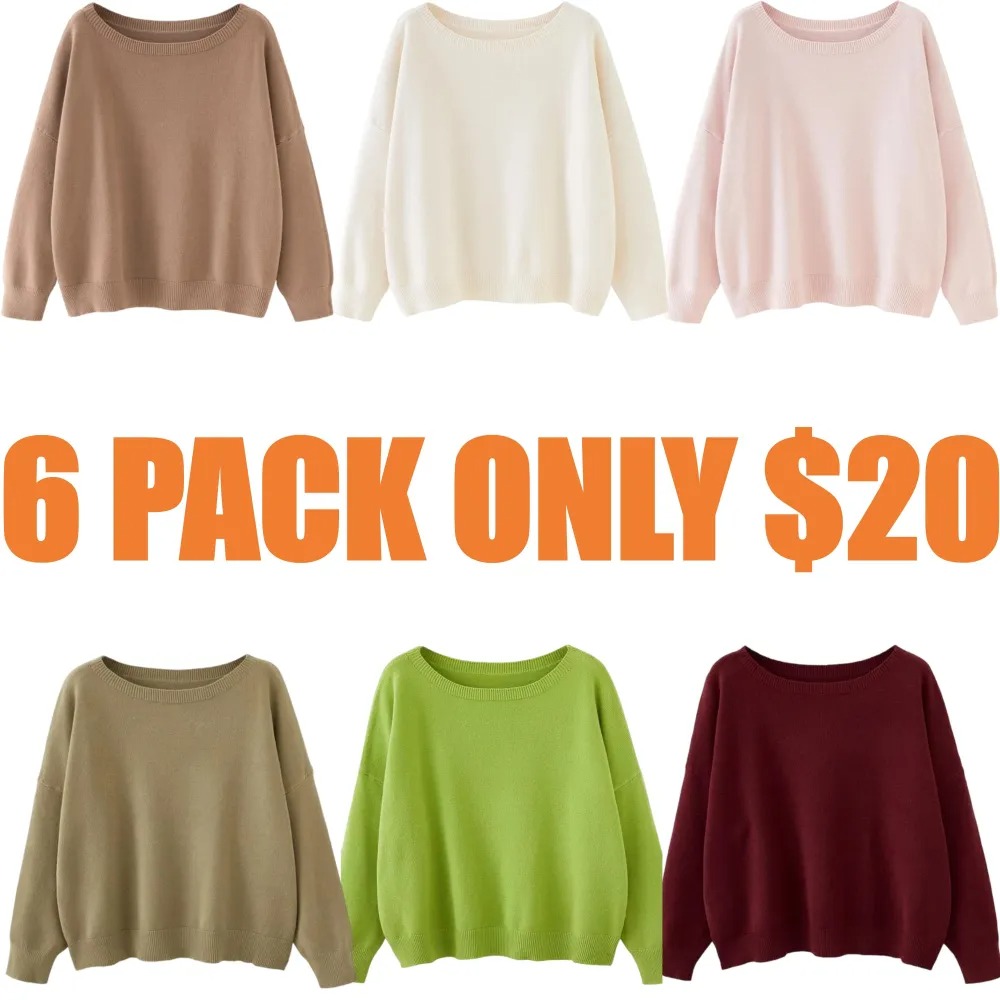 Women's Plain Scoop Neck Sweater, Casual Drop Shoulder Long Sleeve Jumper, Women Fall & Winter Knit Top