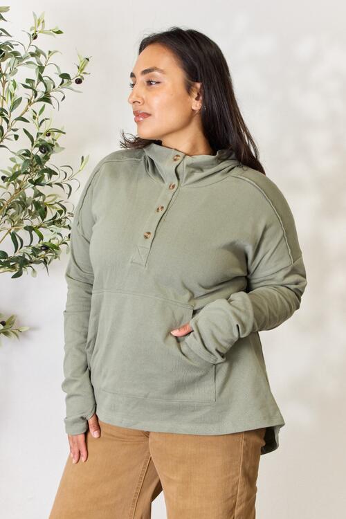 Full Size Half Button Hoodie