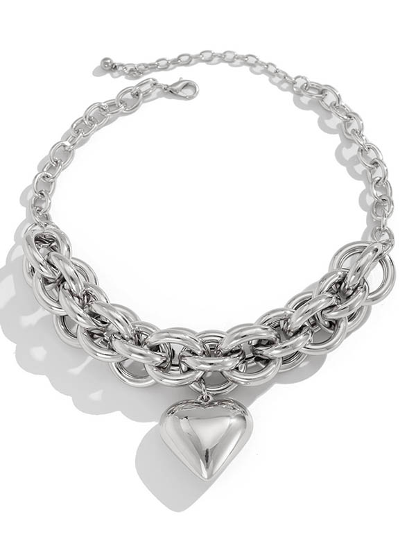 Chains Heart Shape Solid Color Necklaces Accessories