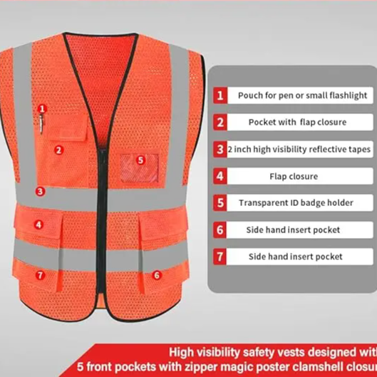 Breathable Hi-Vis Mesh Safety Vest with Zipper & Pockets, Meets ANSI/ISEA Standards