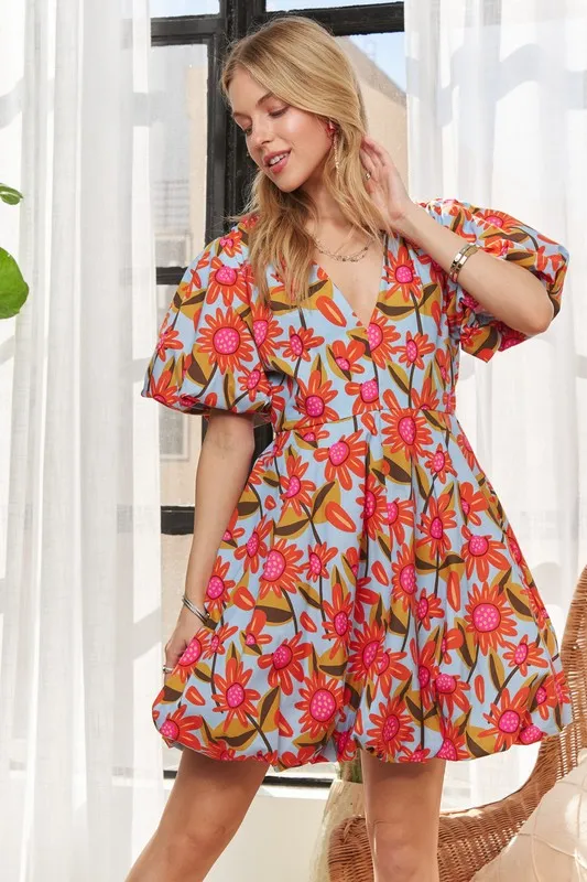 Puff Sleeve Floral Dress