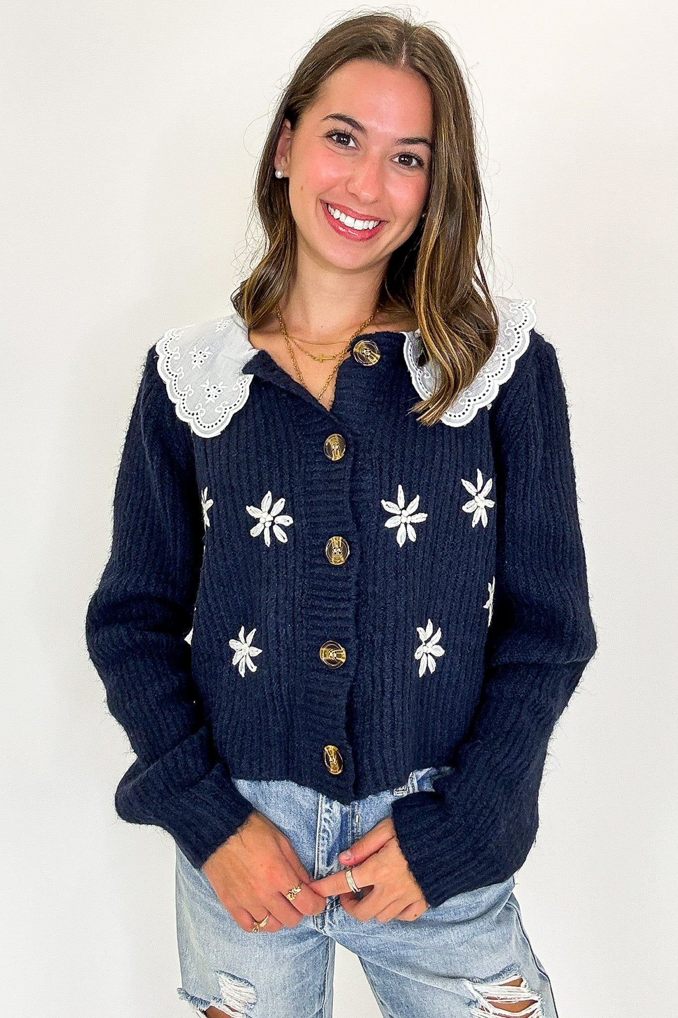 Cottage Bloom Floral Knit Collared Cardigan