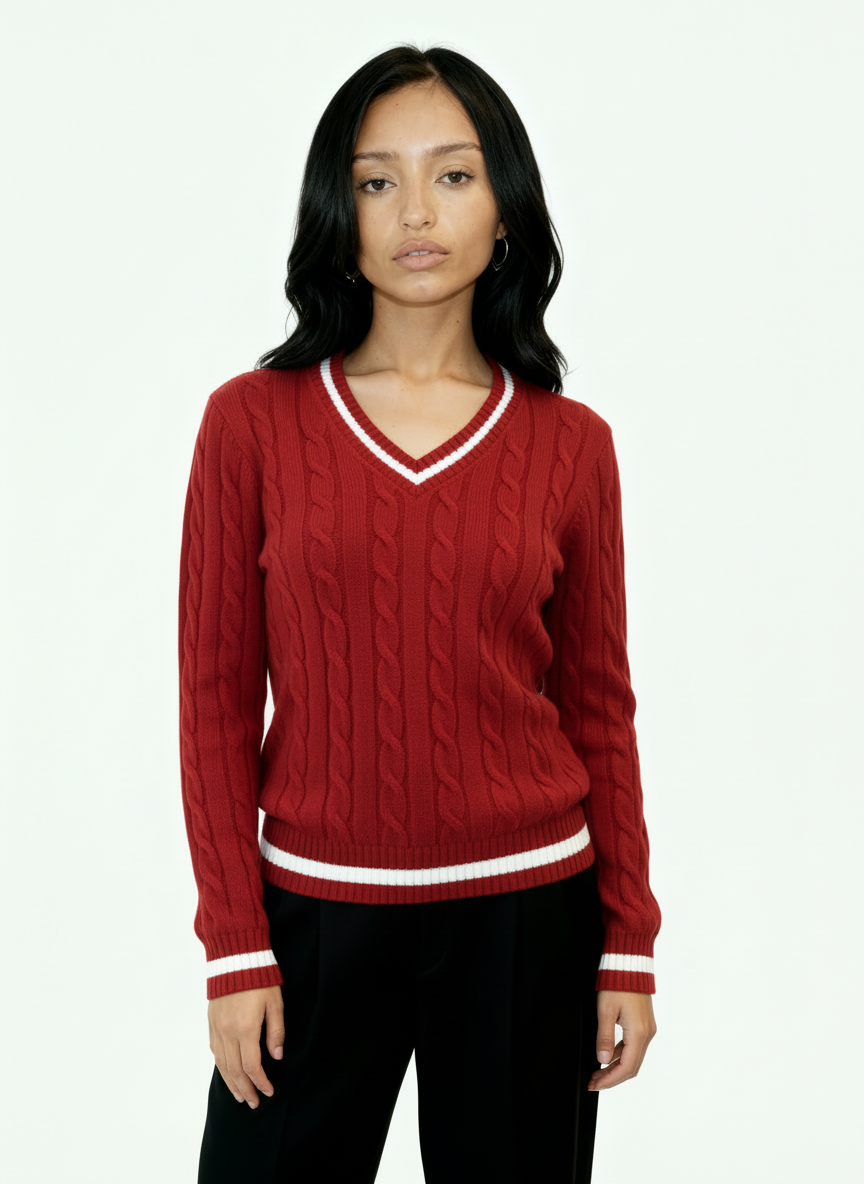 Women's Classic Cable-Knit V-Neck Sweater