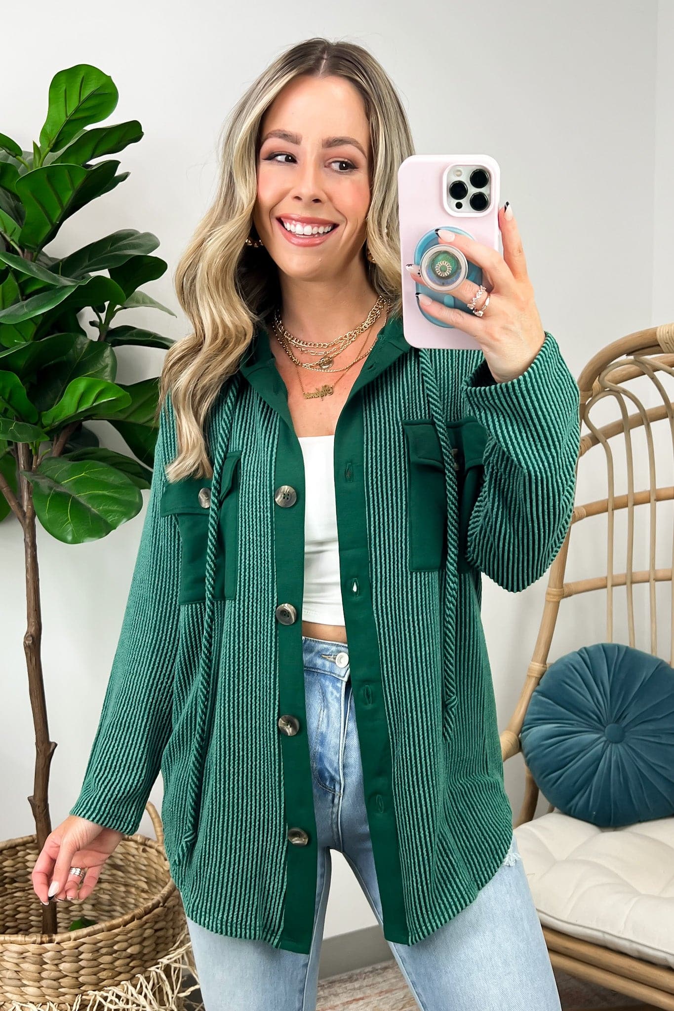 Saturday Satisfaction Ribbed Hooded Shacket