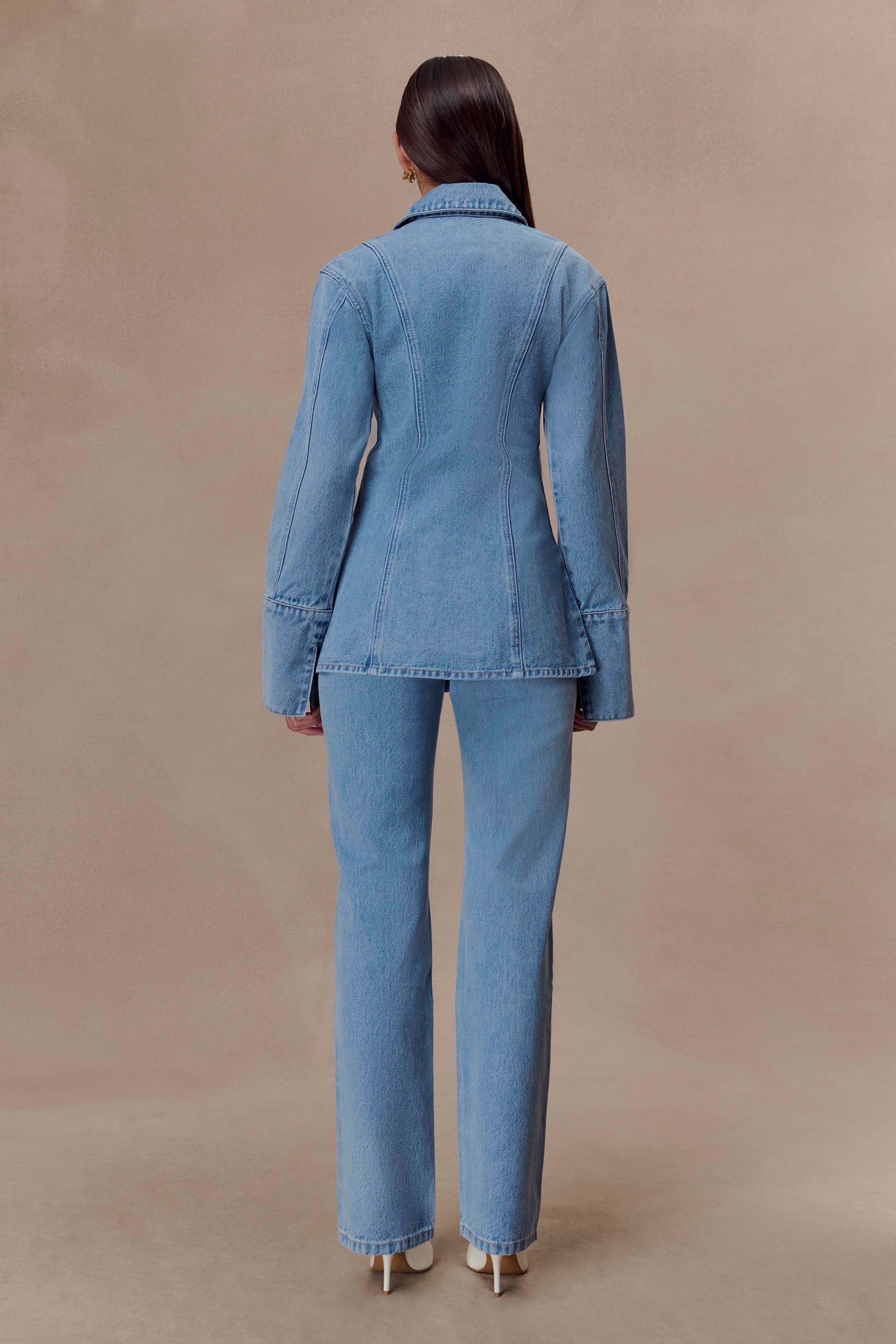 Blue High Waisted Straight Leg Jeans