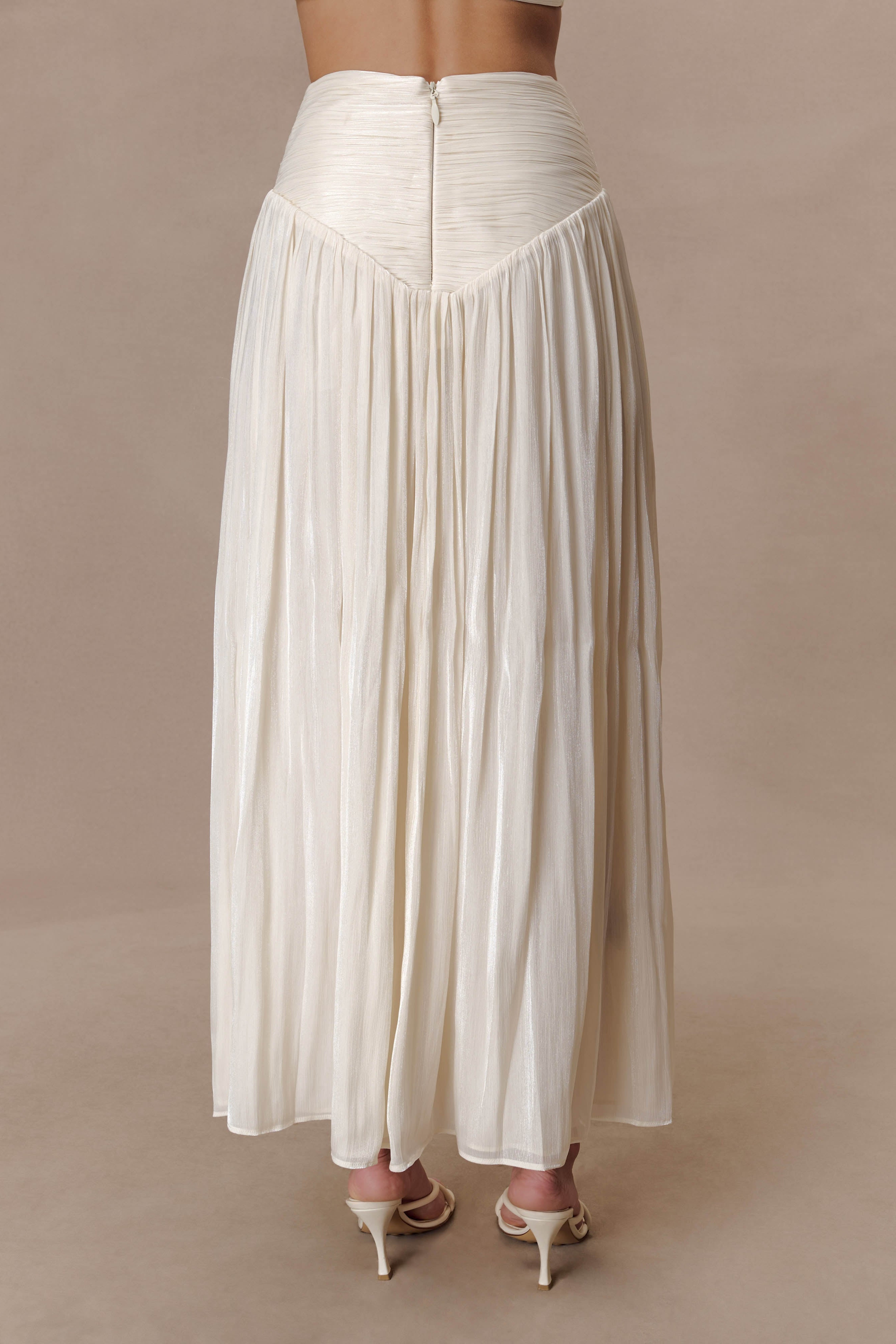White Gathered Midi Skirt