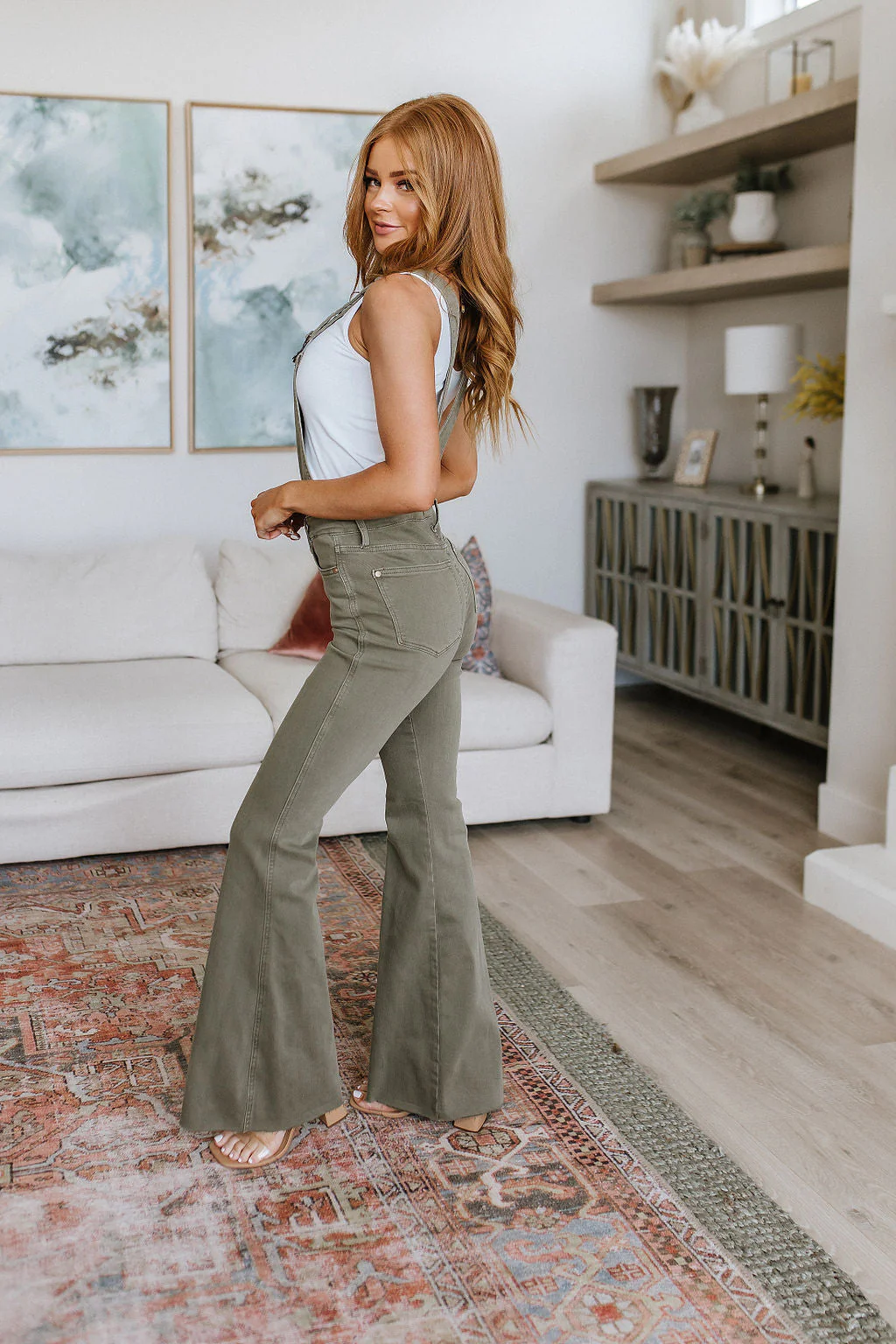 Blue Olivia Control Top Release Hem Overalls in Olive