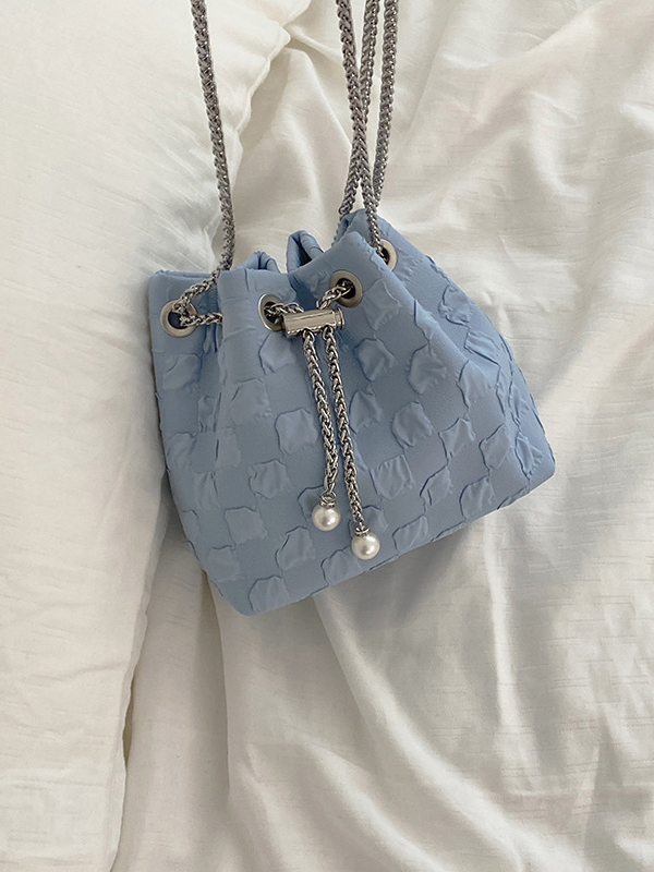 Urban Solid Color Checkered Chain Bucket Messenger Bags