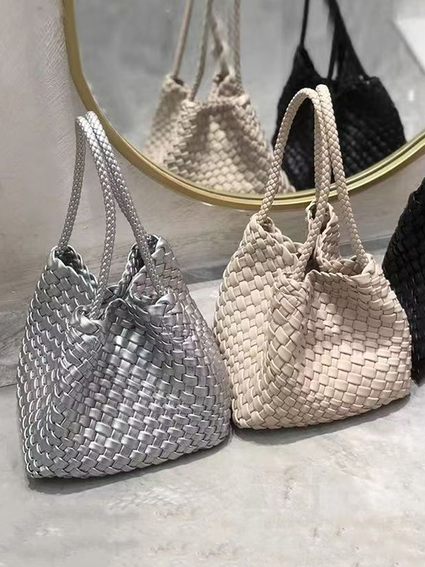 Solid Color Split-Joint Woven Handbags Bags
