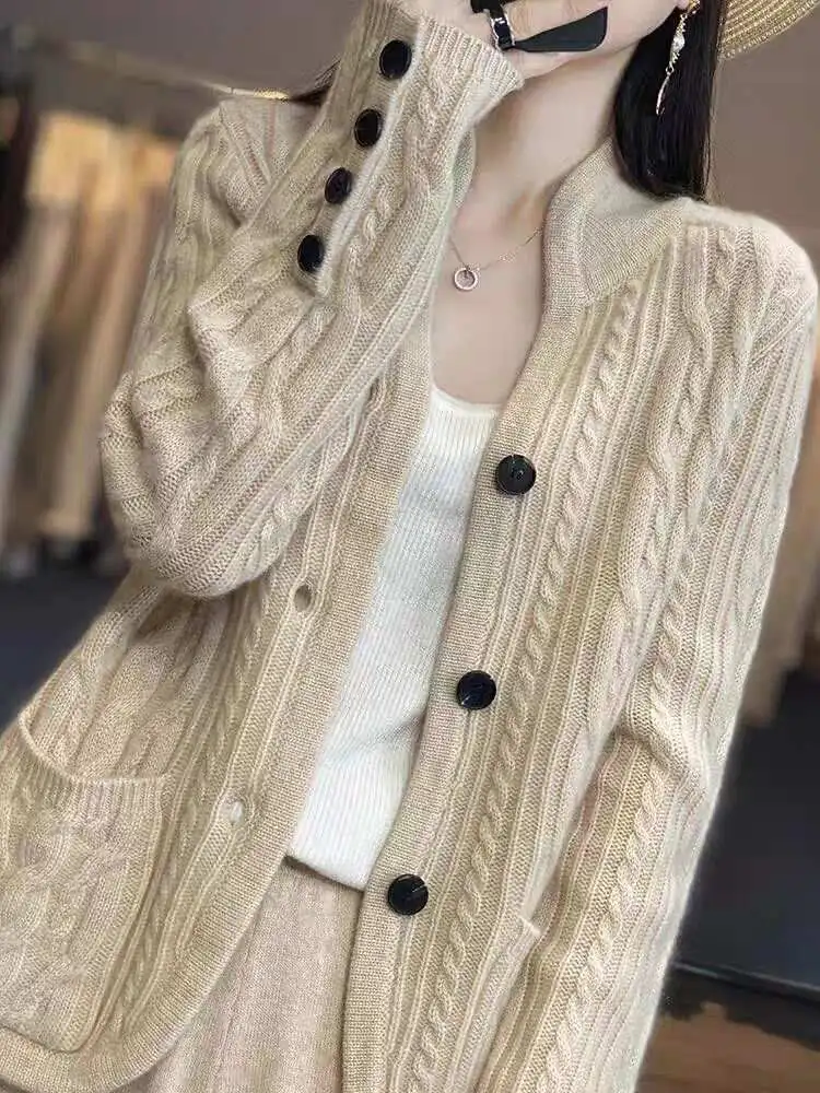White Button Front Pocket Sweater Cardigan