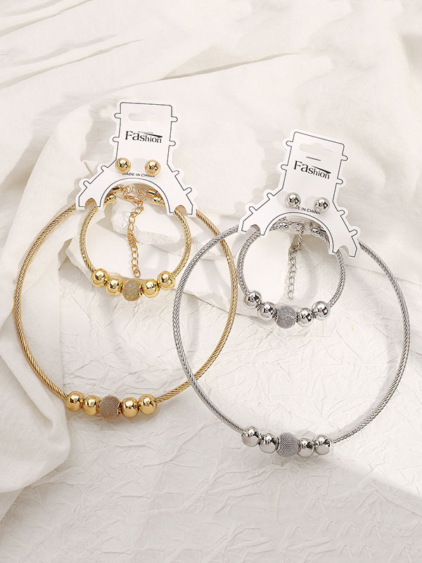Ringent Bracelet + Geometric Necklaces + Earrings Accessories Three Pieces Set