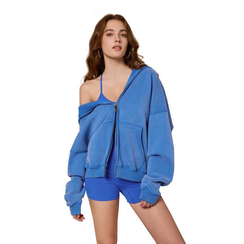 Unisex Oversized Acid Wash Zip Up Hoodie