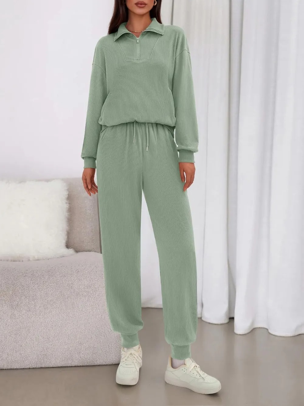 Women's Long Sleeve Half Zip Sweatshirt Sweatpants Lounge Set Sweatsuits with Pockets