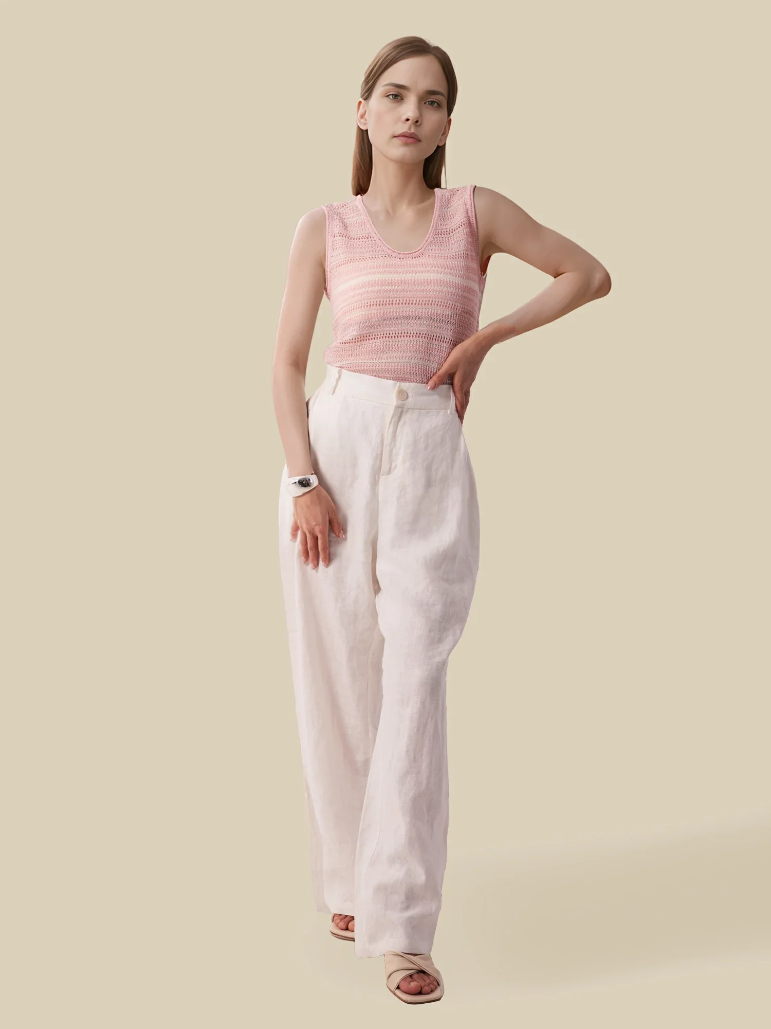 Lyocell & Silk U Neck Sleeveless Striped Vest