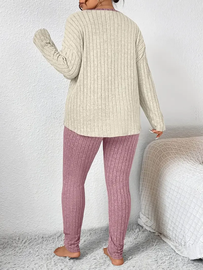 Plus Size Heart Fitted Long Sleeve And Long Pants Loungewear Set