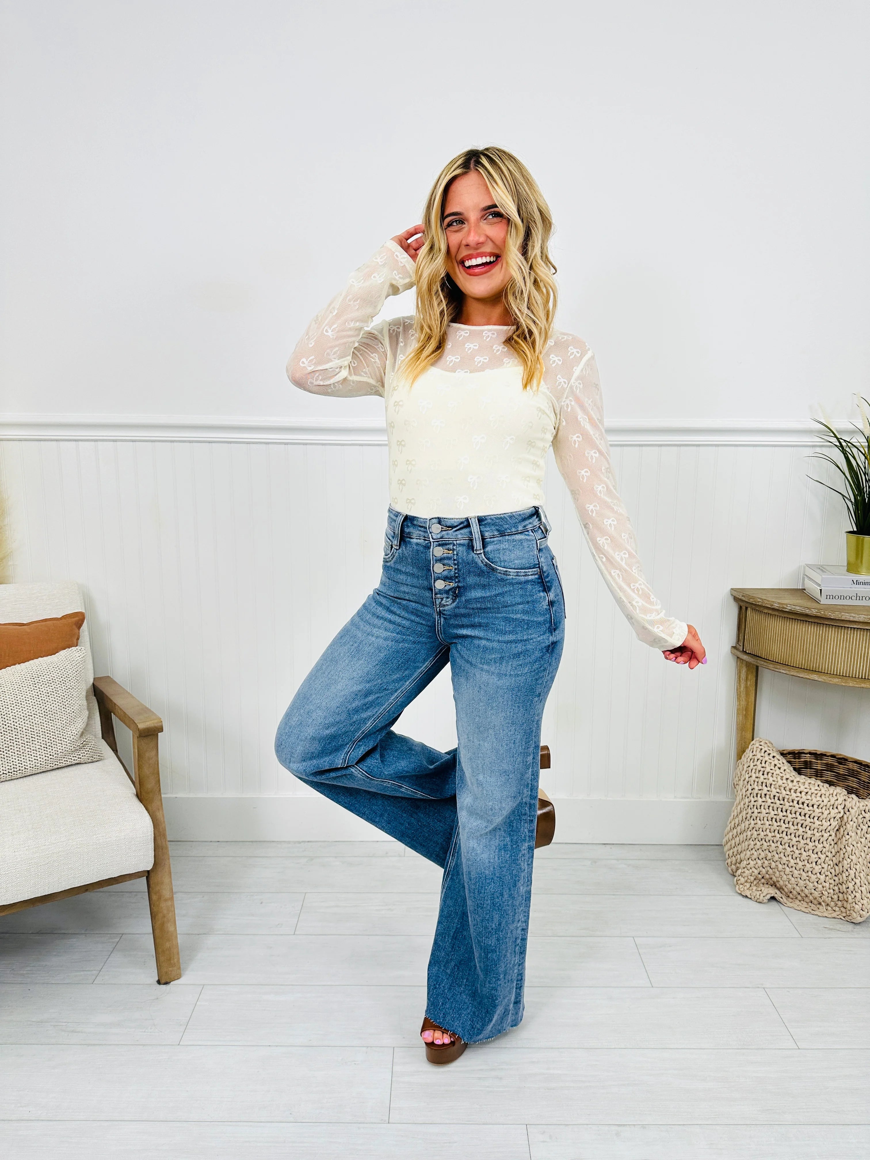 Push Your Buttons Tummy Control Wide Leg Jeans
