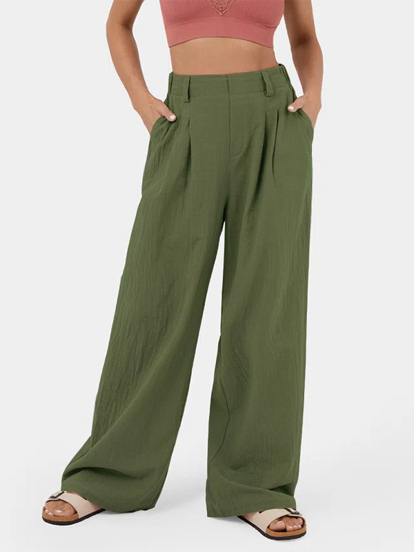 Pleated Solid Color Split-Joint Loose Wide Leg Trousers Pants