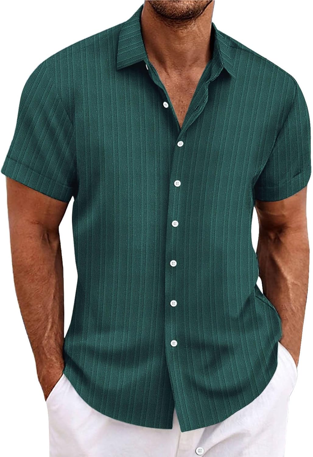 Men's Casual Loose And Comfortable Textured Short-sleeved Shirt