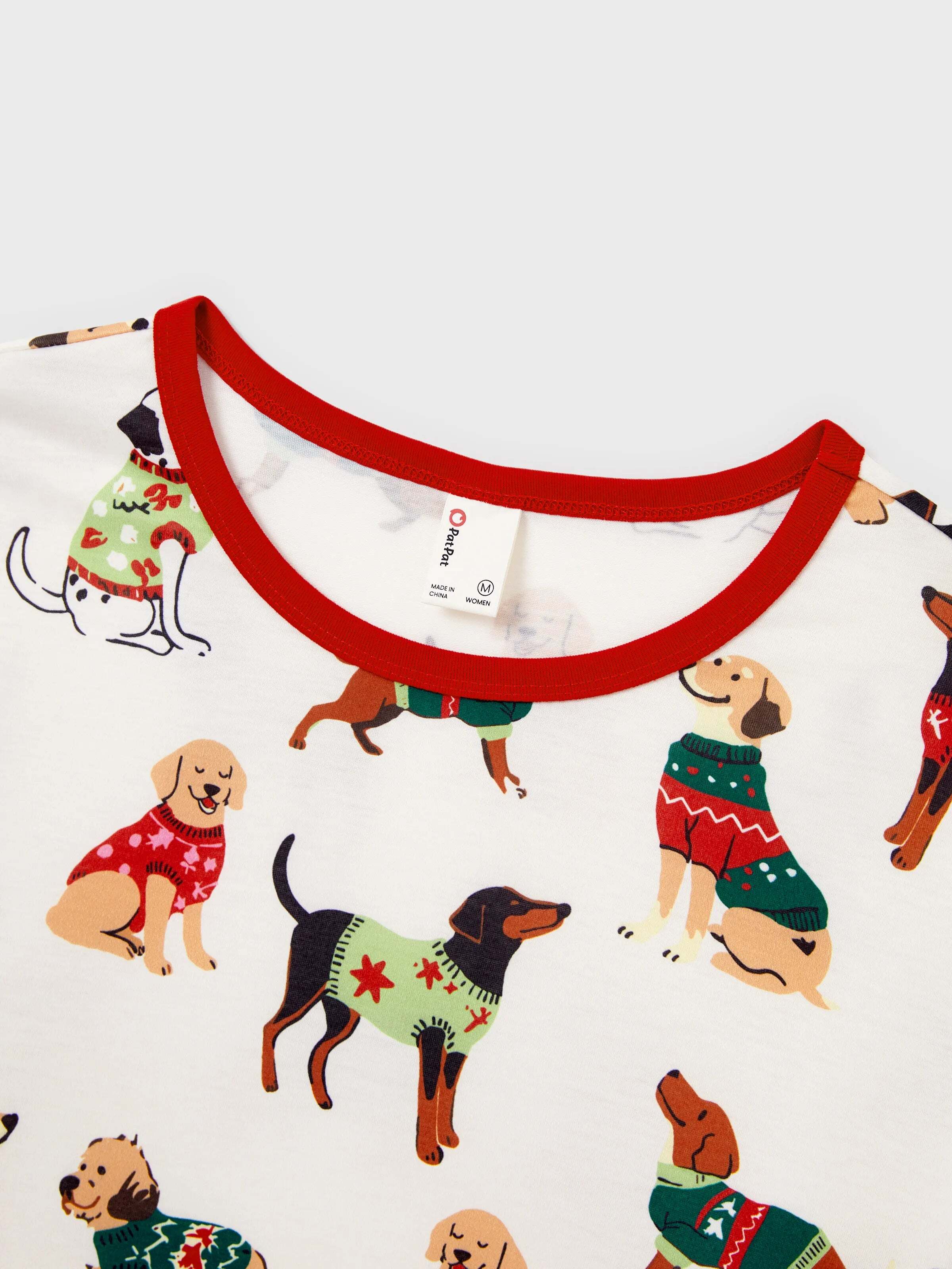 Christmas Matching Family Pajamas Set Various Dog Print PJS with Christmas Socks Apricot