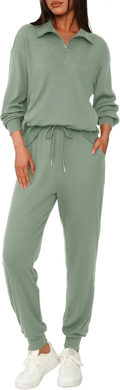Women's Long Sleeve Half Zip Sweatshirt Sweatpants Lounge Set Sweatsuits with Pockets