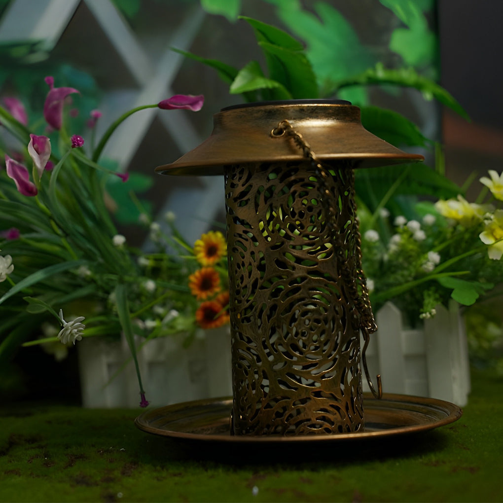 Retro Butterflies Hollow Metal Rustic Bird Feeder Solar Hanging Lights