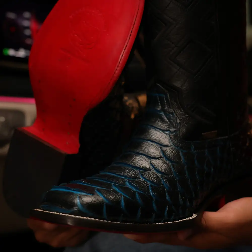 Midnight Blue Jumbo Python Leather Boots - Square Toe