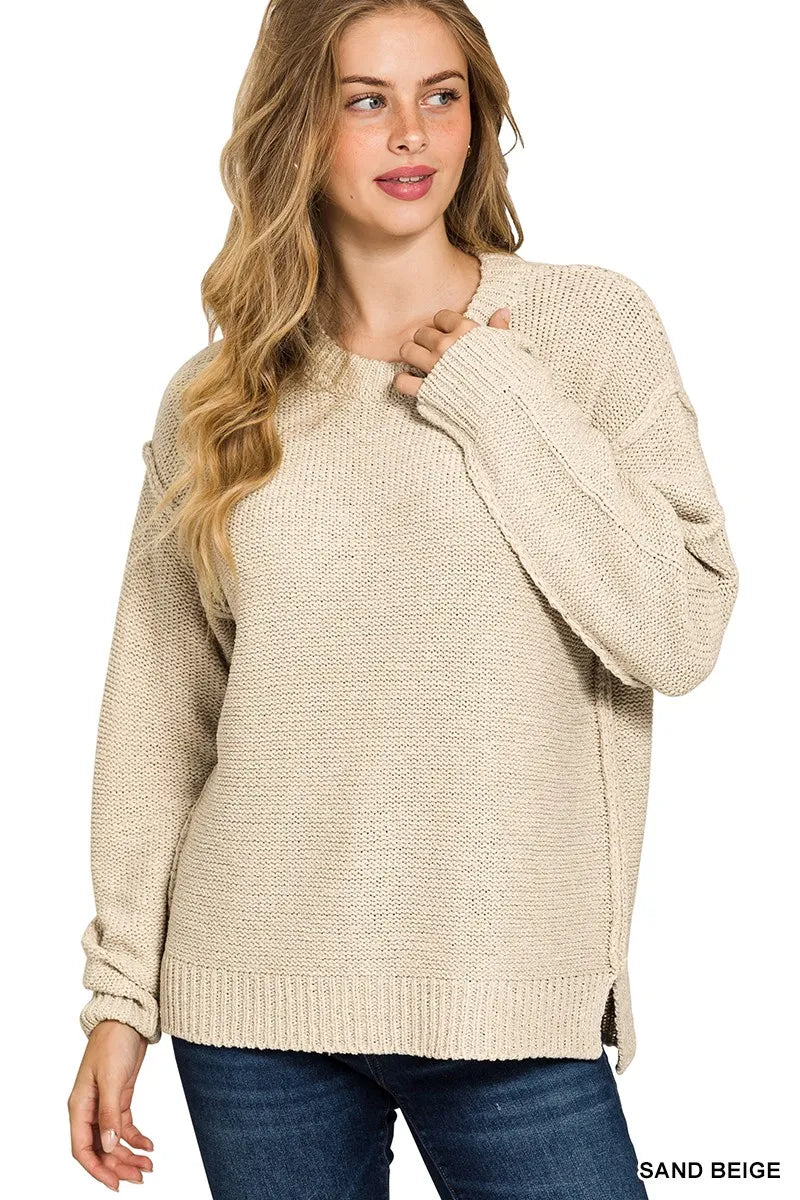 Exposed Seam Round Neck Sweater