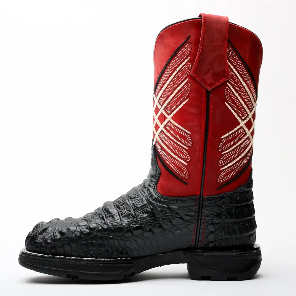 Black Caiman Neck Leather Boots With 3D Lightweight Sole - Composite Toe