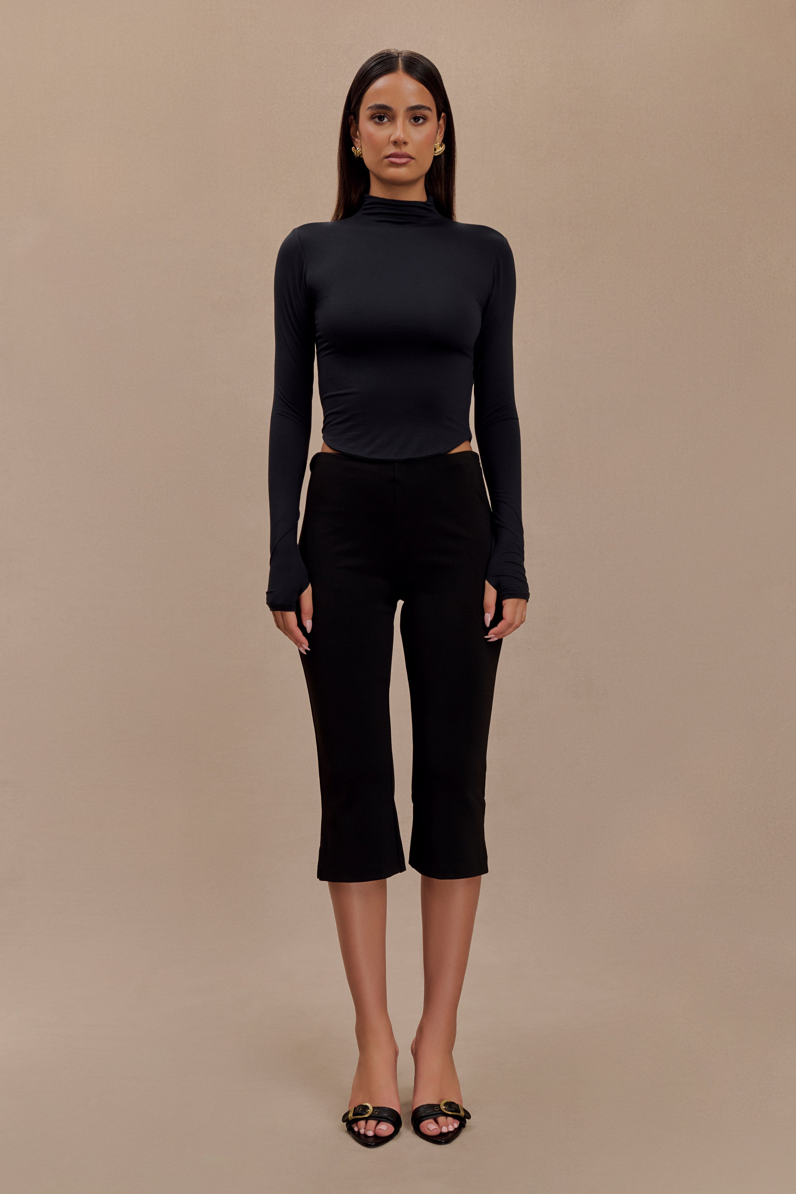 Black Modal Long Sleeve High Neck Top
