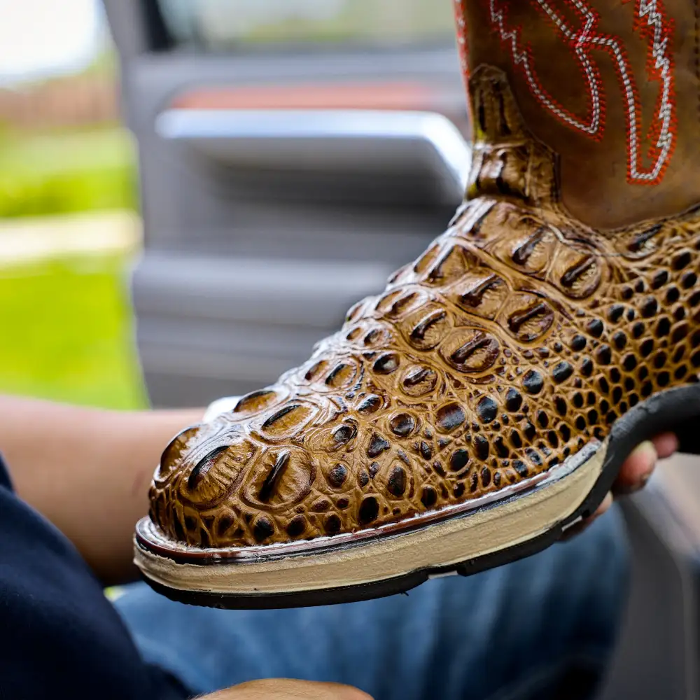 Honey Caiman Neck Leather Boots With 3D Lightweight Sole - Composite Toe