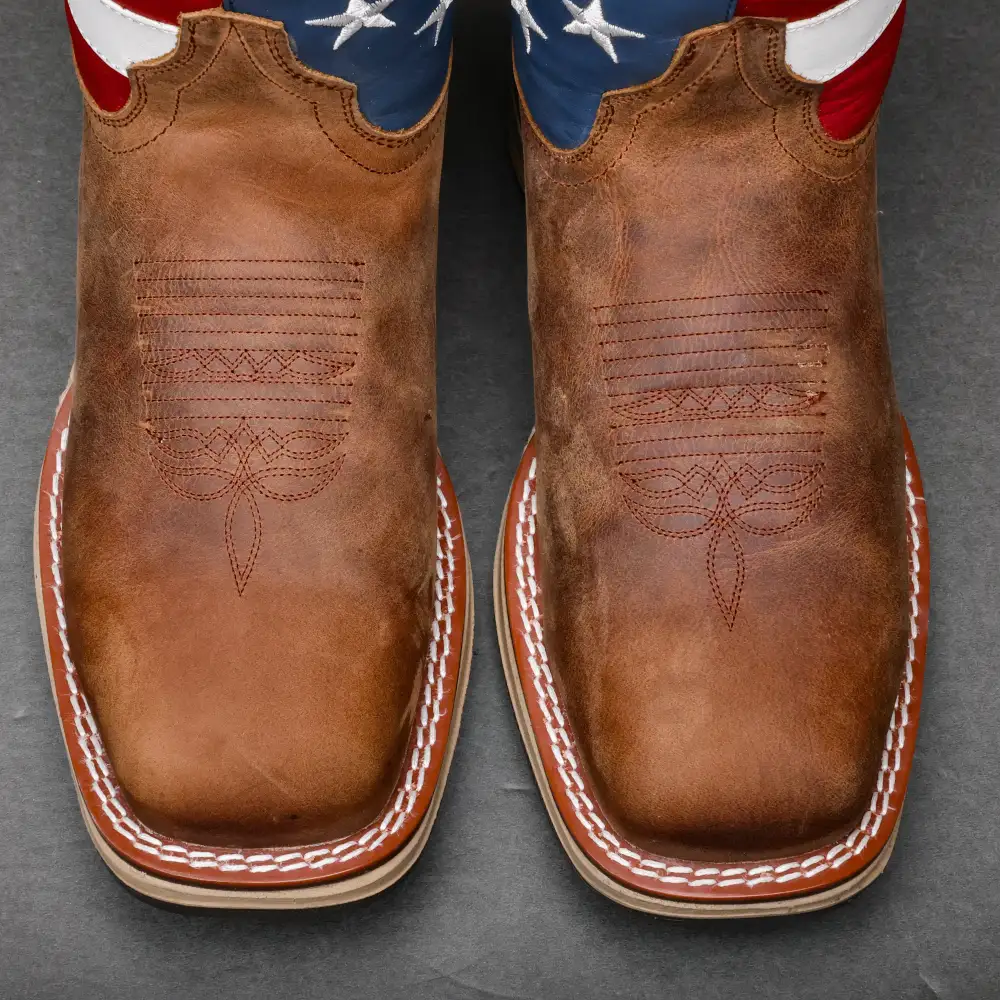 Tan Whiskey USA Flag Leather Work Boots - Composite Toe