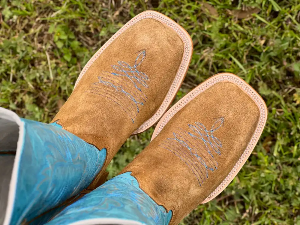 Men’s Honey Rough-Out Boots With Turquoise Shaft