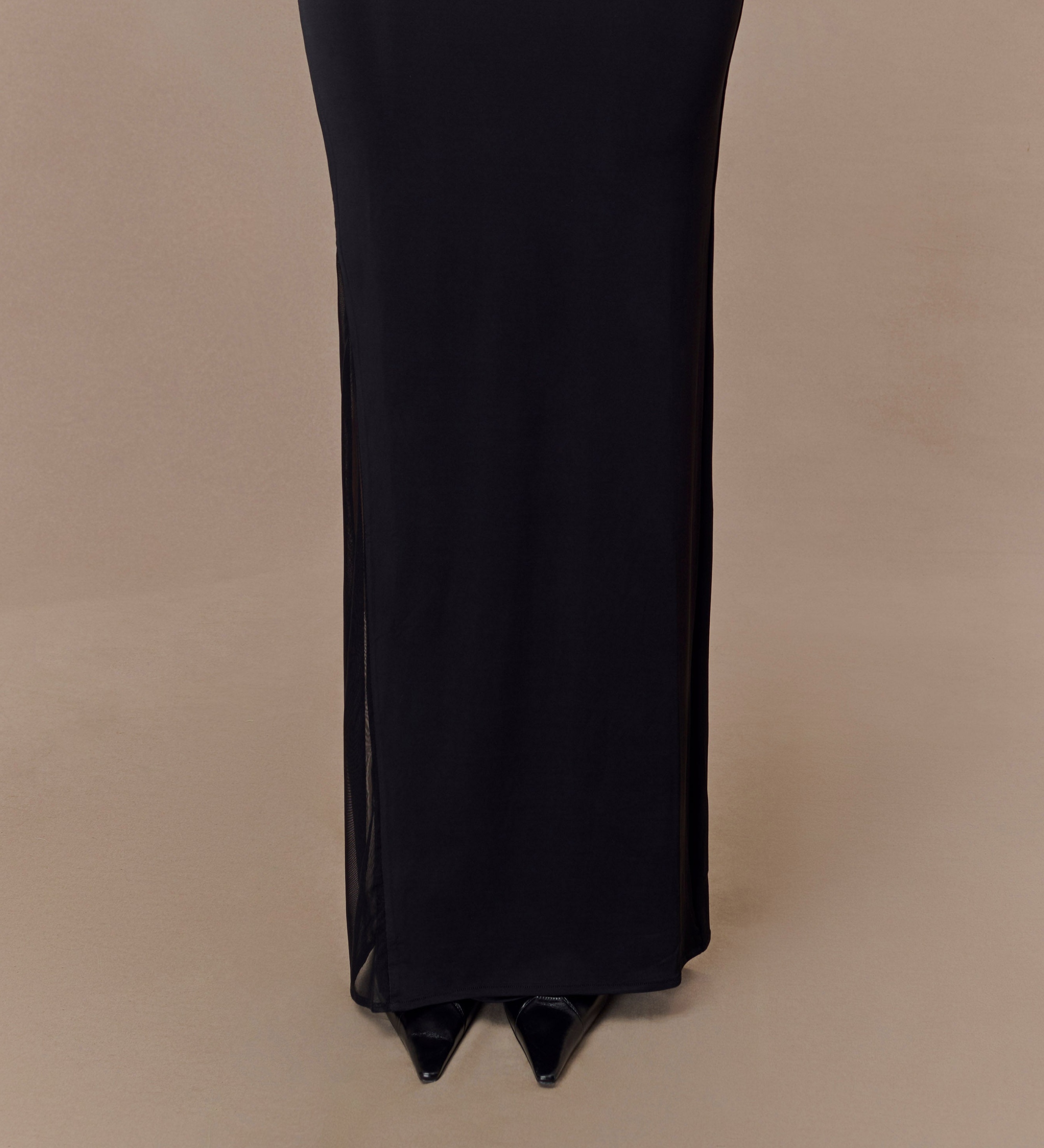 Black Slinky And Mesh Maxi Skirt