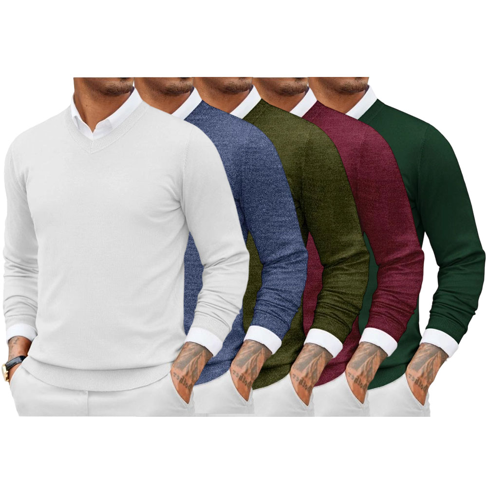 Fall Outfits 2-Pack Knitted Ribbed V-neck Casual Jumper Knitwear Classic Fabric Fashion Menswear Shirt Soft Sweater Office