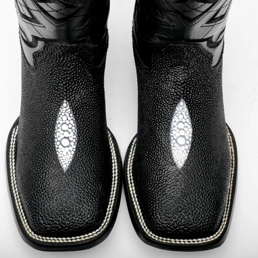 Black Stingray Leather Boots - Square Toe
