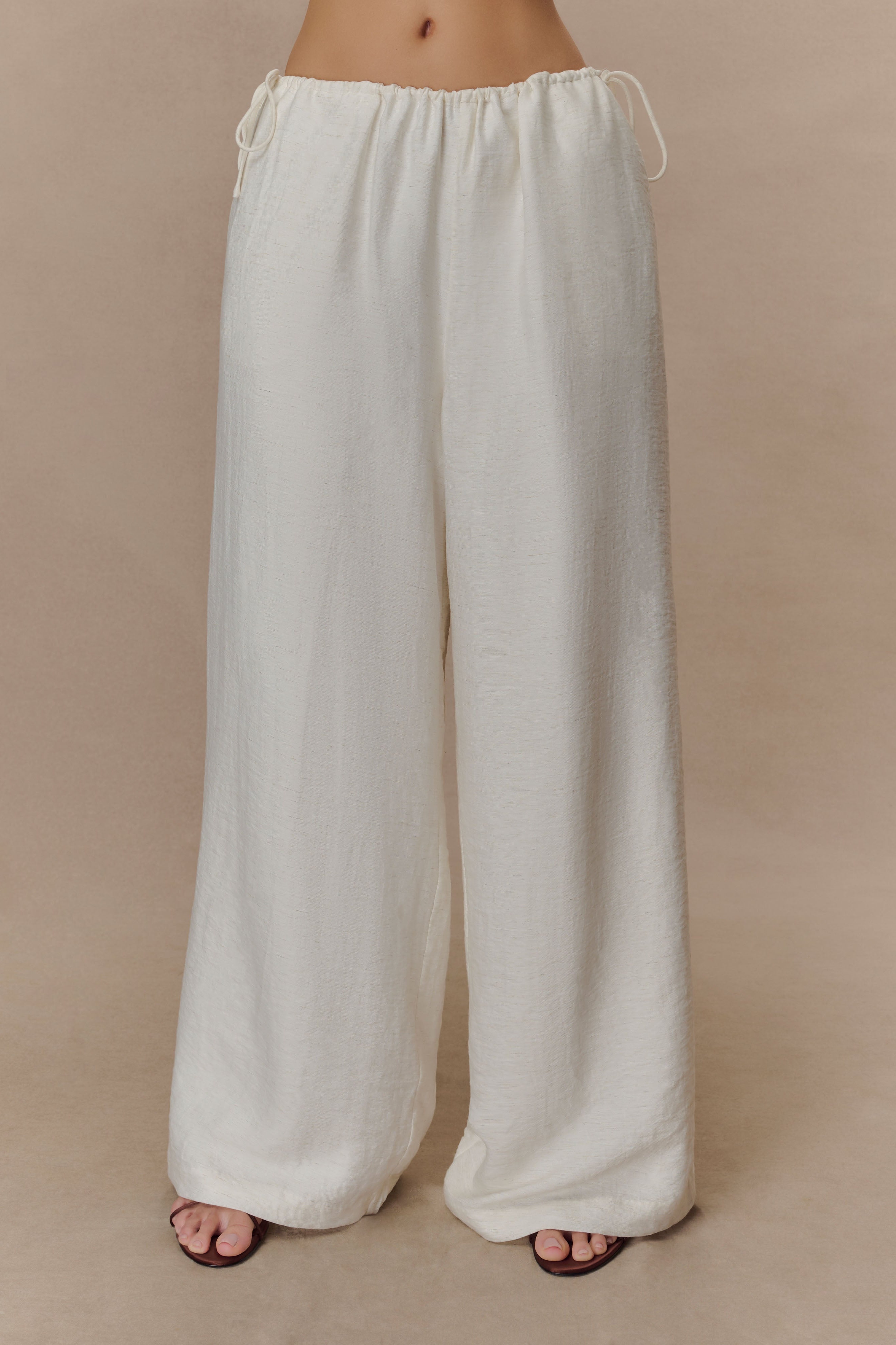 White Drawstring Straight Leg Pants