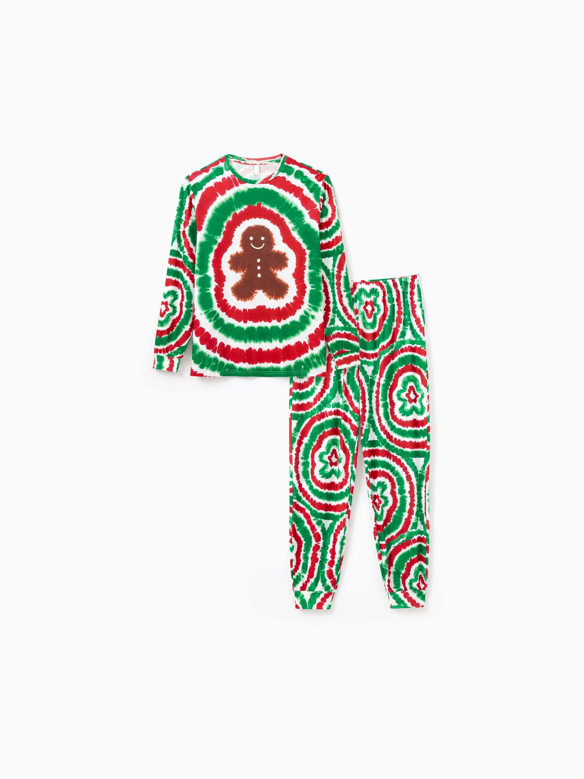 Christmas Family Red&Green Tie-Dye Gingerbread Man Pajamas Sets with Christmas Socks MultiColour