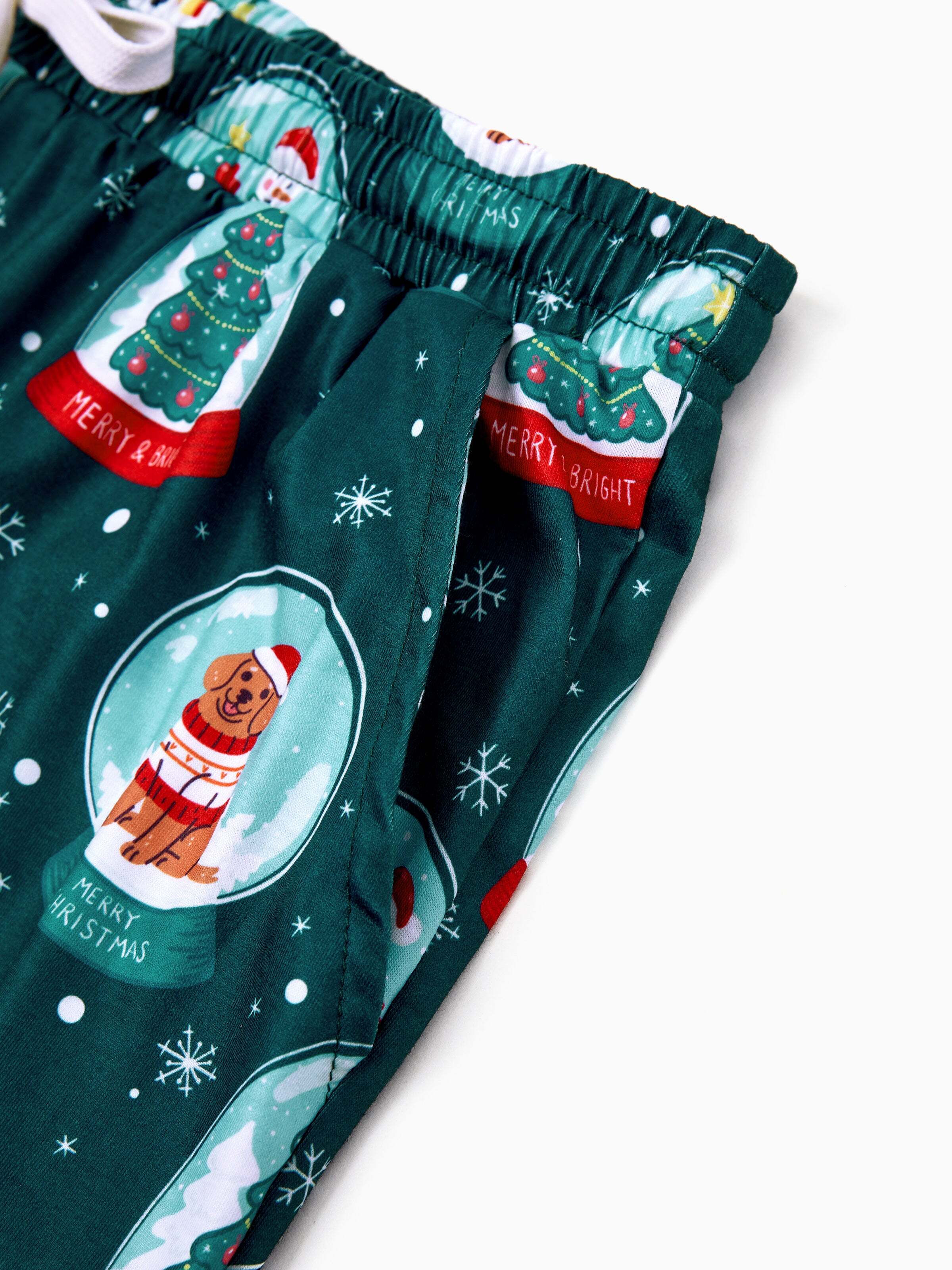 Christmas Matching Family Pajamas Set Santa Claus Christmas-themed Print PJS Turquoise