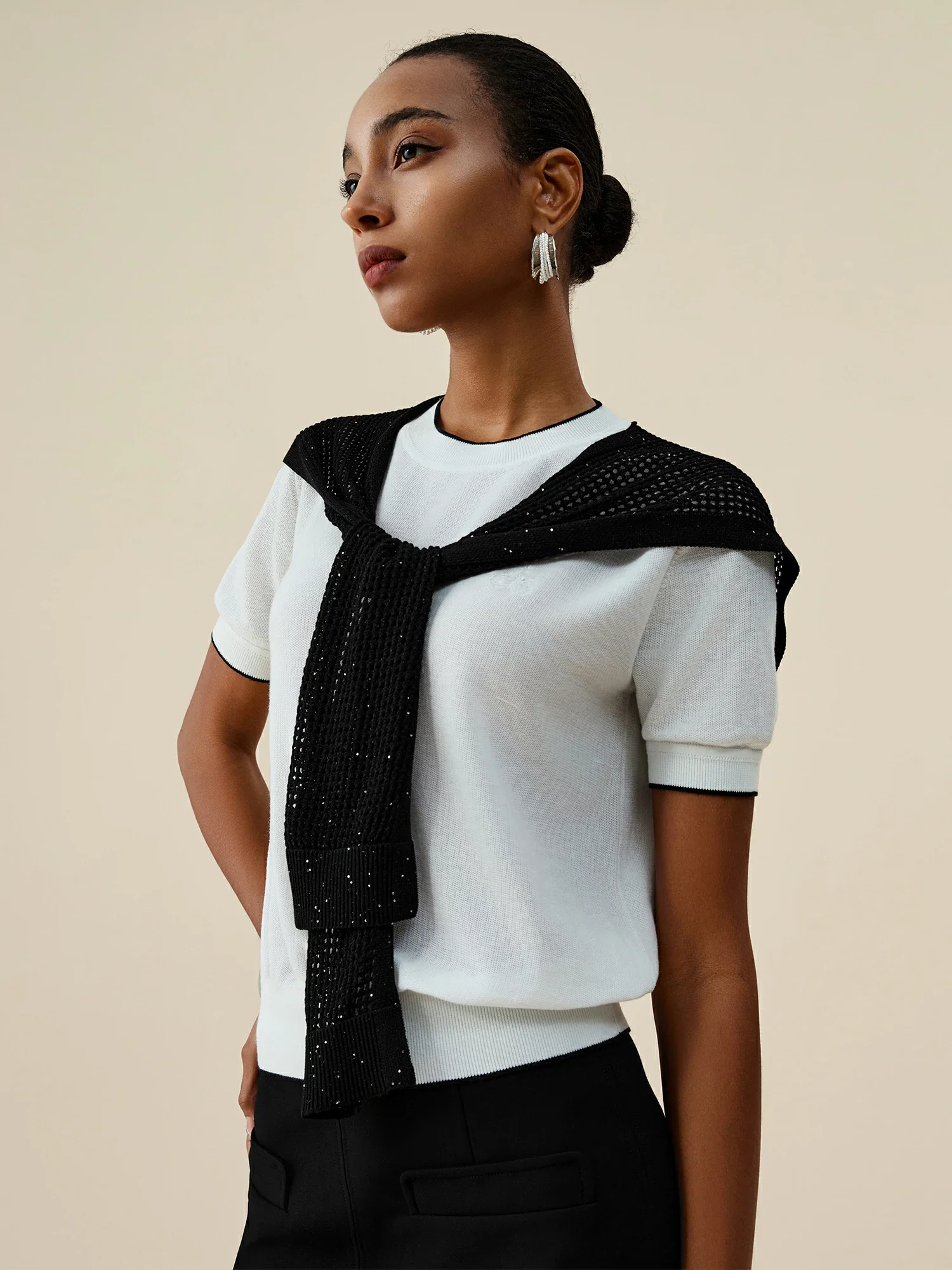 Lyocell & Linen Sequined Knitted Shawl