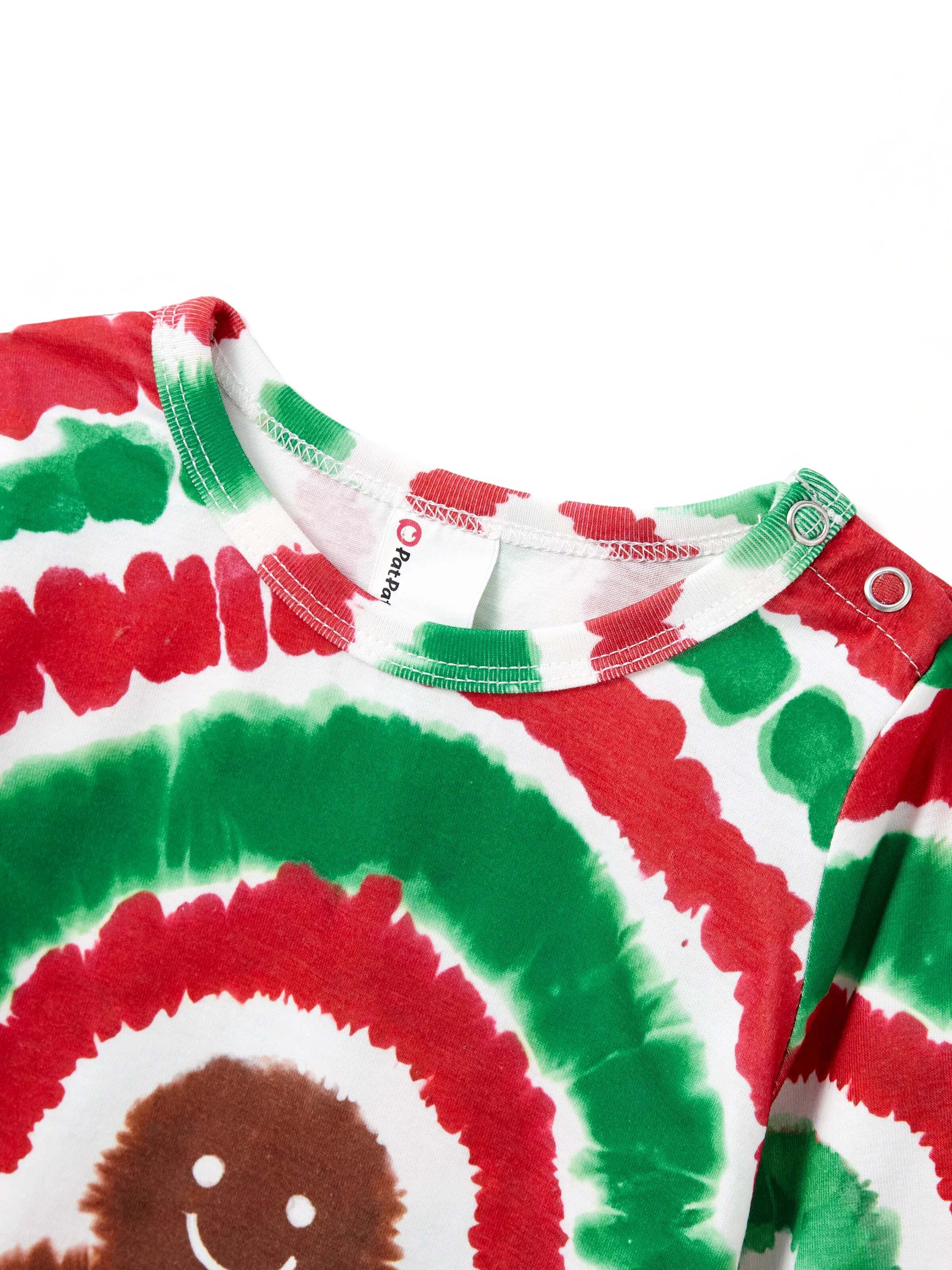 Christmas Family Red&Green Tie-Dye Gingerbread Man Pajamas Sets with Christmas Socks MultiColour