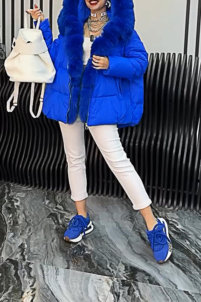 Women's Fashion Solid Color Fur Hooded Jacket