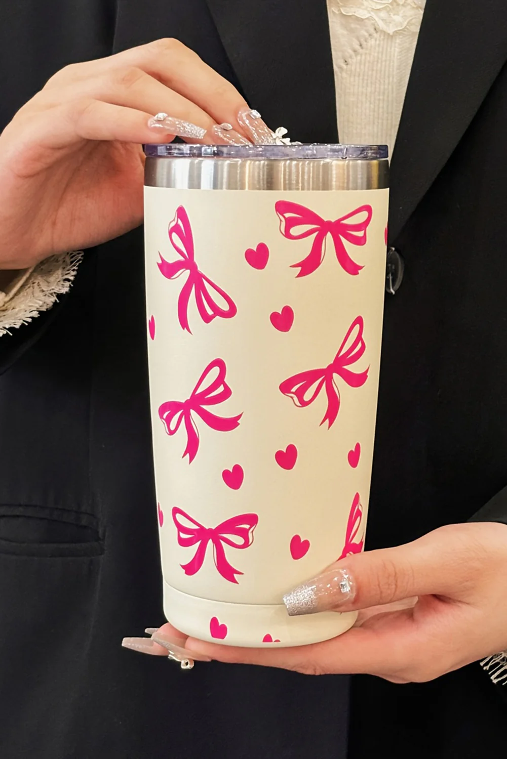 Rose Red Bows Hearts Printed Insulated Stainless Steel Cup