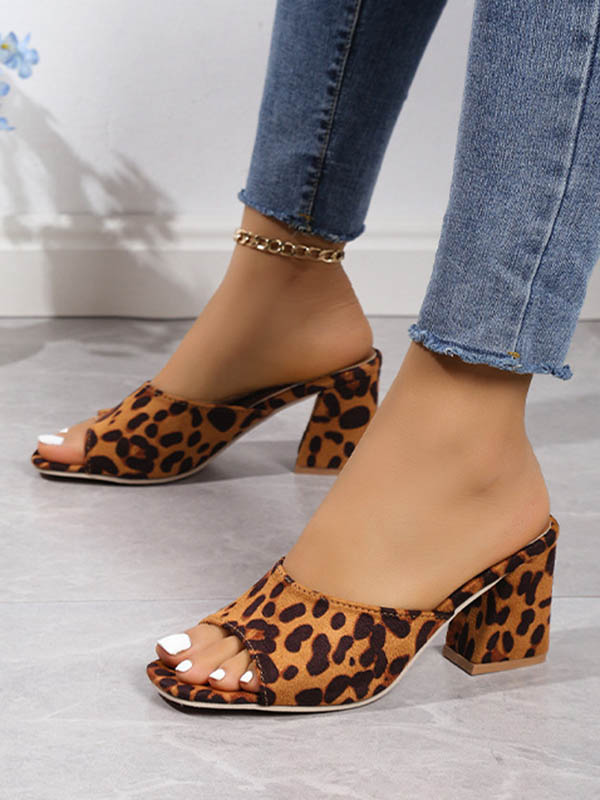 Leopard Open Toe Slippers Pumps Sandals