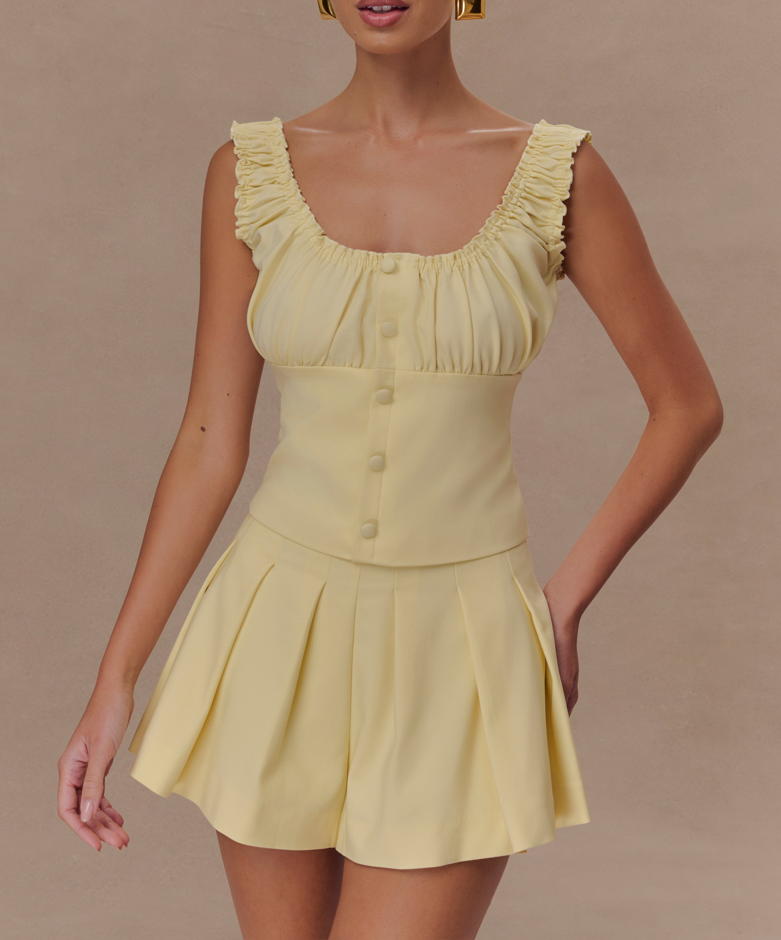 Lemon Sleeveless Ruched Top