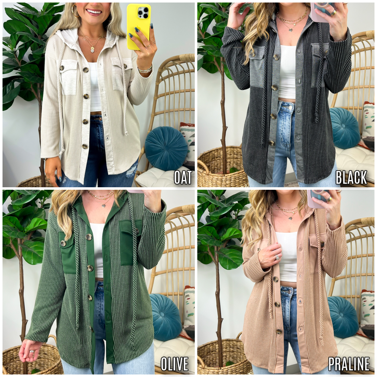 Saturday Satisfaction Ribbed Hooded Shacket