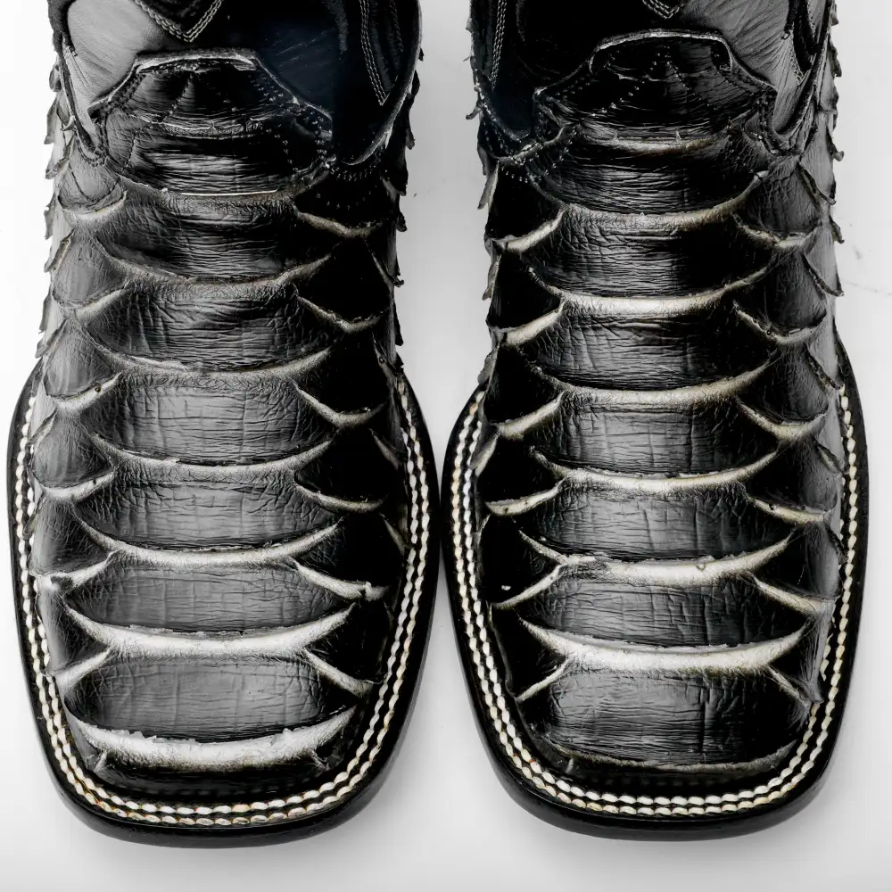 Black/White Jumbo Python Leather Boots - Square Toe